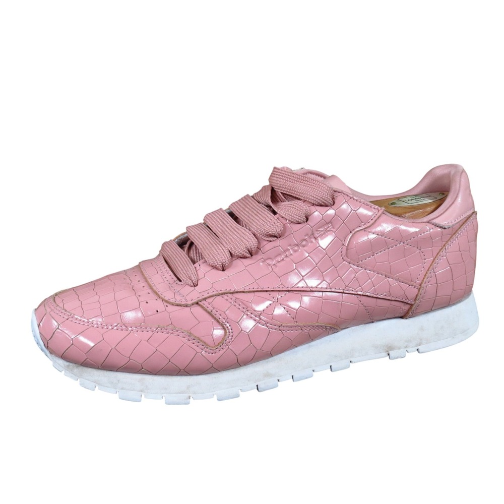 Reebok Classic Leather Crackle Womens Fashion Sneaker Size 9.5 Lifestyle Pink
